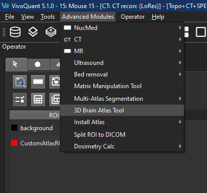 Brain Atlas Tool menu